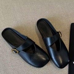 2025夏秋新款韩版包头半拖鞋女软底外穿平底方头高级感懒人拖女鞋