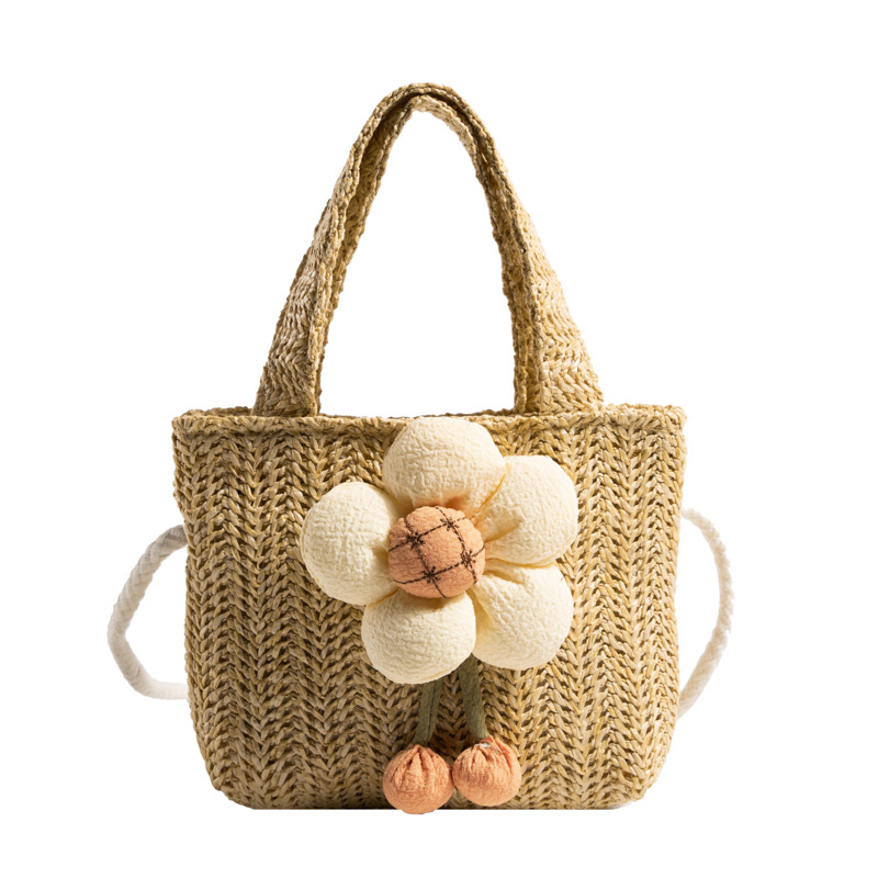 Bolso de mensajero para niños y niñas tejido de paja hecho a mano retro bolso de hombro para niños con flores lindas bolso de hombro para niños con fresa de dibujos animados
