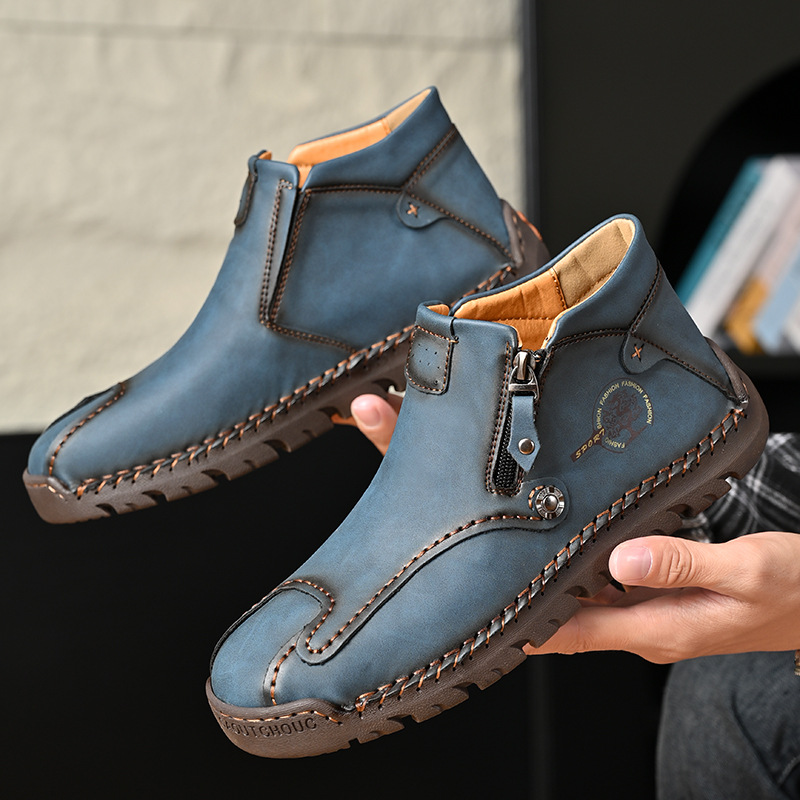 Classic Men's Leather Chukka Boots Handmade Autumn Winter Business_voghion.com