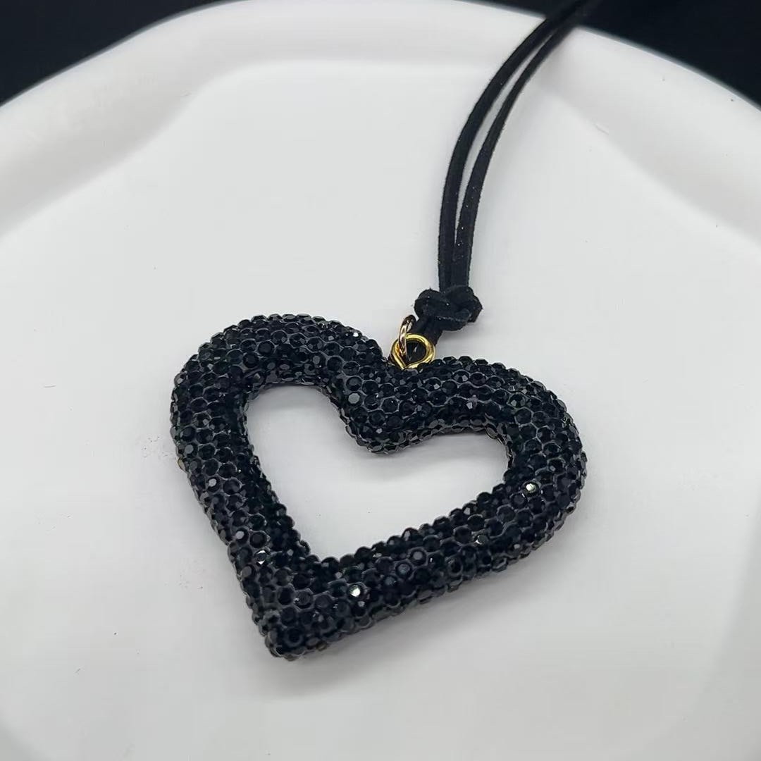Cross-Border Amazon Clay Diamond Love Car Pendant Rearview Mirror Full Diamond Car Pendant Car Keychain