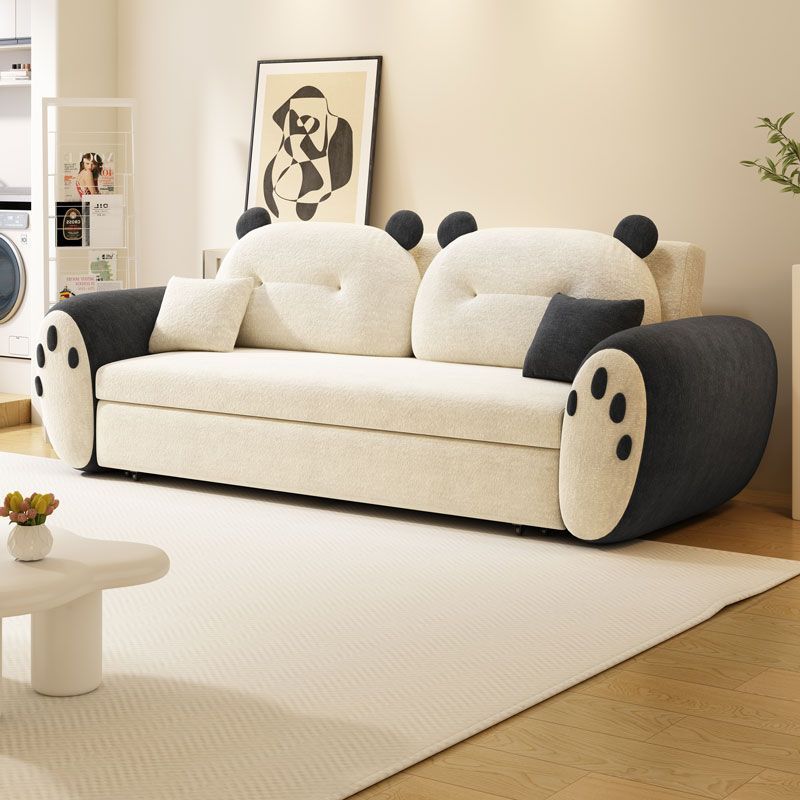 Sofa Bed Dual-Purpose Cute Cream Style Small Apartment Living Room Multi-Functional Lambswool Double Straight Row New Sofa