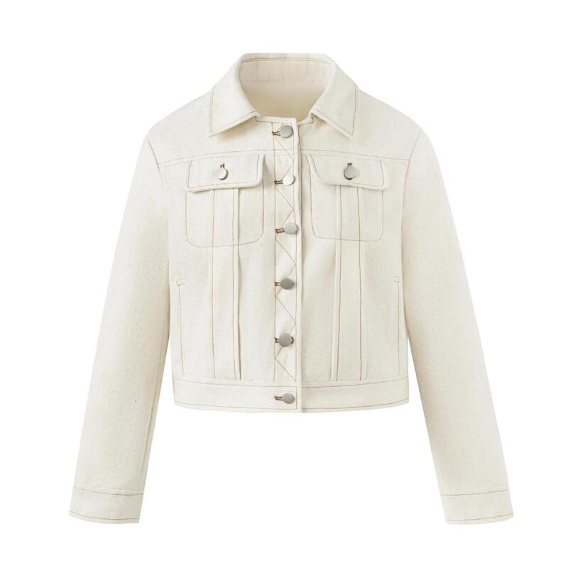Qihong Clothing's new American-style high-end design fashion versatile cream-colored short jacket coat Qihong Clothing's new American-style high-end design fashion versatile cream-colored short jacket coat