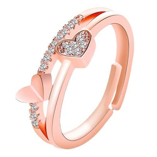 New Korean style creative hand ornaments heart-to-heart living mouth ring temperament women's heart-shaped opening adjustable ring wholesale