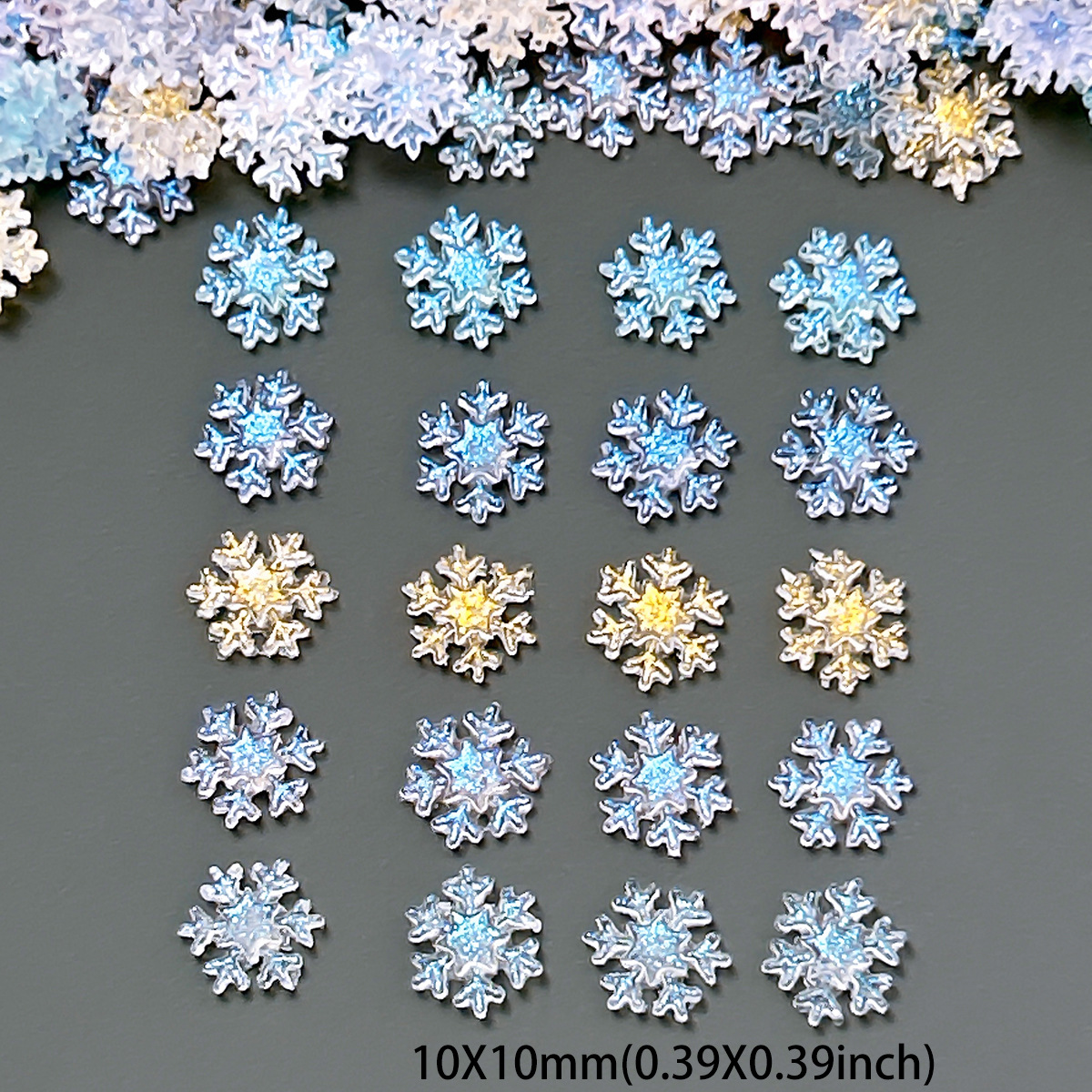 新款跨境爆款圣诞冰透雪花树脂美甲饰品雪花指甲diy穿戴甲配件批