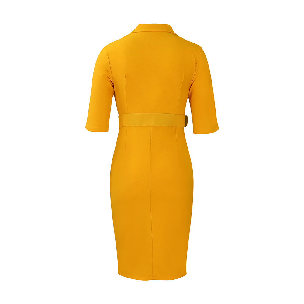 Women's Sheath Dress Elegant Turndown Button 3/4 Length Sleeve Solid Color Knee-Length Holiday Daily display picture 46
