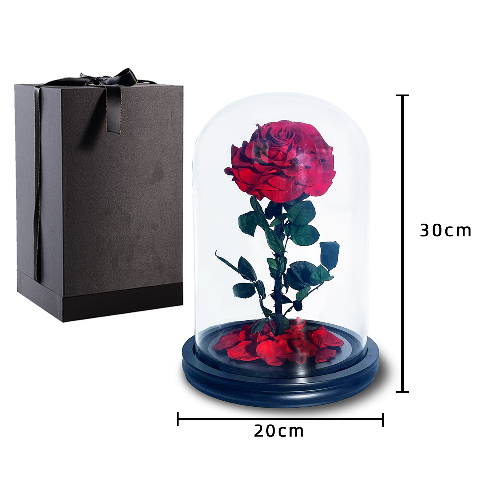Flor inmortal rosa gran príncipe cubierta de vidrio productos terminados regalos creativos del día de San Valentín Amazon venta caliente adornos de flores inmortales
