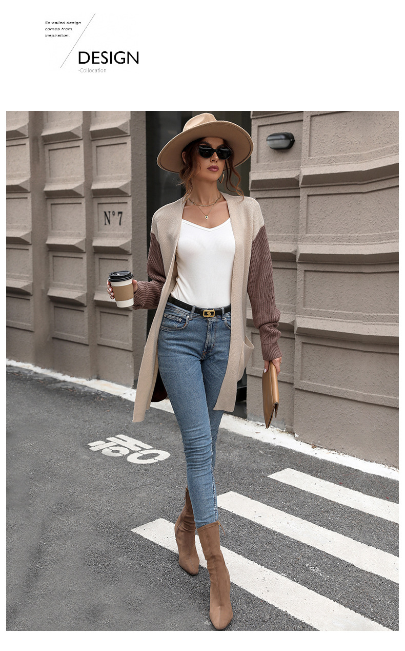 Giacca maglione a blocchi di colore da donna autunnale_voghion.com