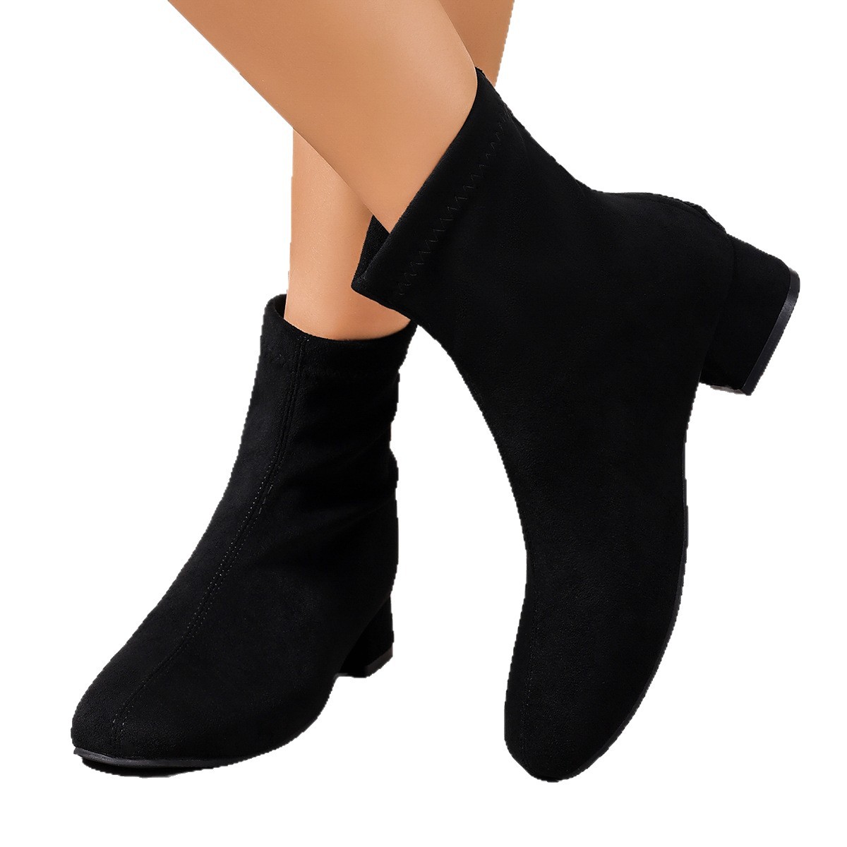 Botas Martin retrô de camurça, modelo slim, nova coleção de outono, tamanhos grandes, salto grosso, botas de cano curto com salto médio para mulheres._voghion.com
