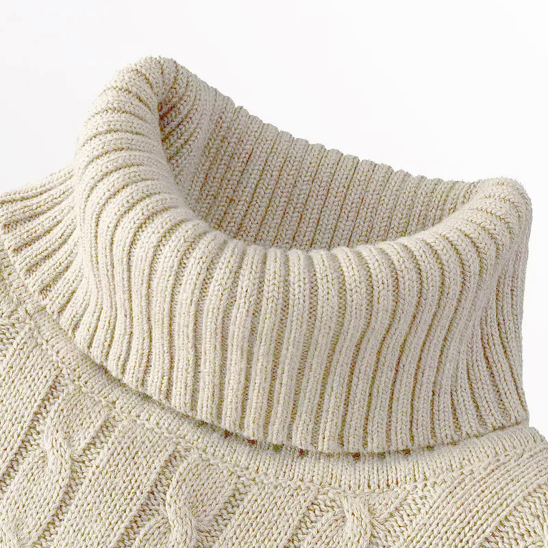 2023 Autumn and Winter Men's Knitted Pullover Turtleneck Twist Knitted Slim-Fit Warm Top Solid Color Elastic Knitted Sweater