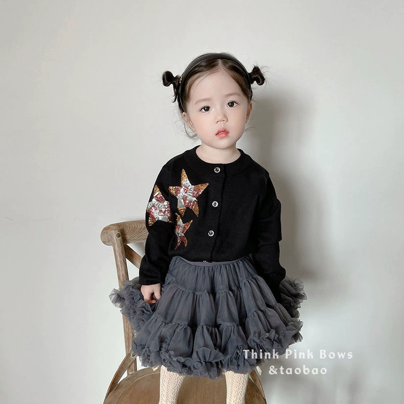 2324 новый осенний стильный вязаный кардиган с пятиконечной звездой для девочек, модный универсальный свитер с вышивкой, куртка в стиле принцессы