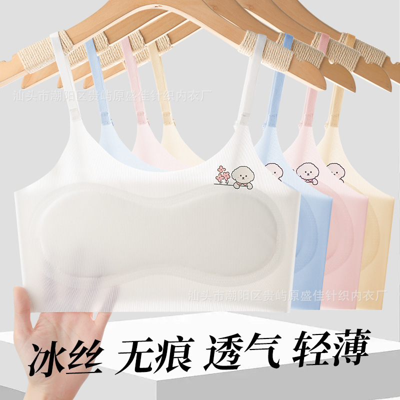 Developmental Girls' Underwear Primary School Junior High School Vest Ice Silk Seamless Underwear Girls Adjustable Shoulder Straps Summer Thin Style