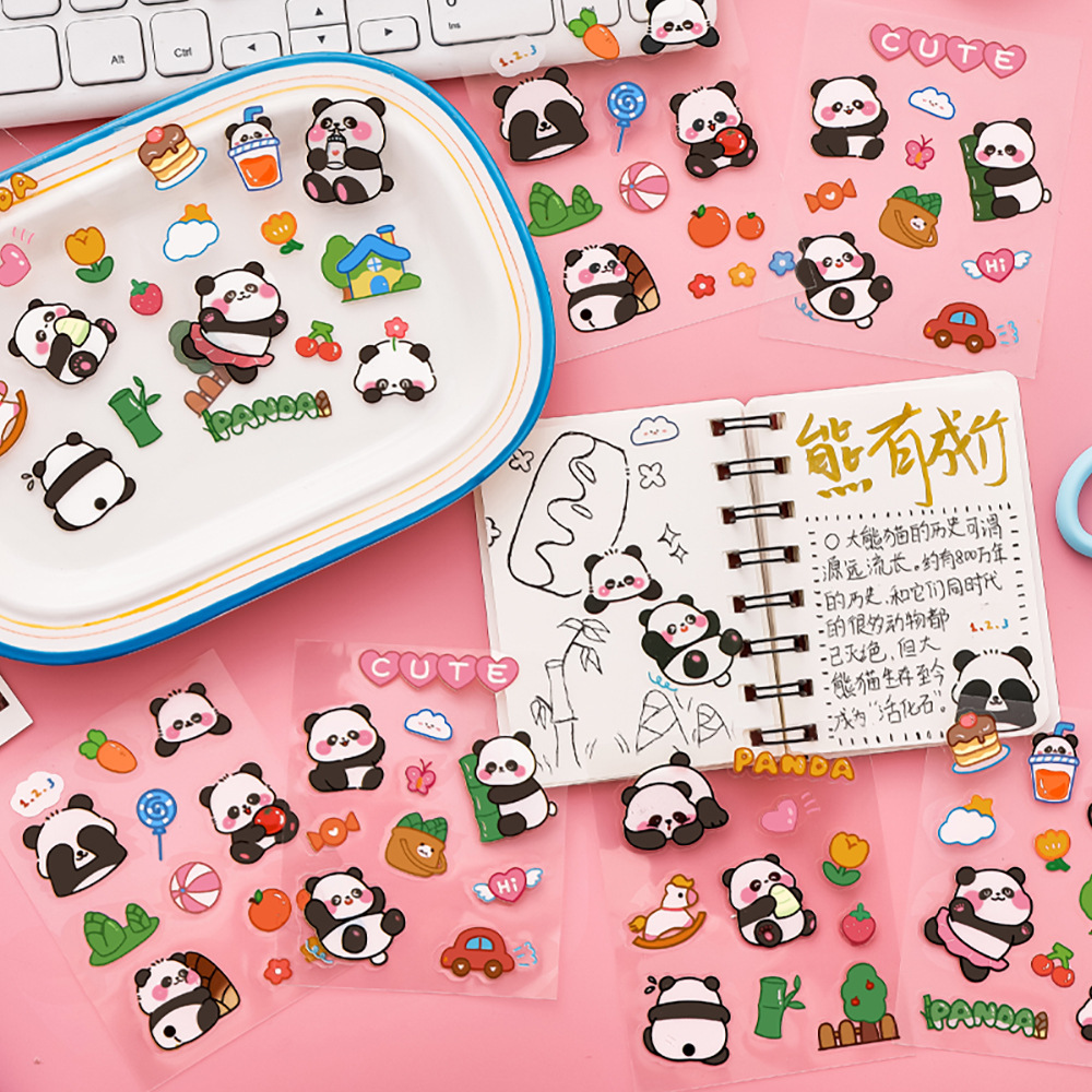 Student cartoon PET manual material DIY water cup mobile phone case decoration sticker Panda Guka stationery sticker