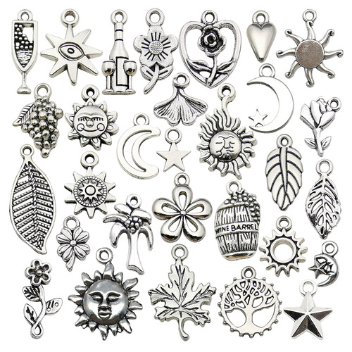 DIY Alloy Star Moon Sun Leaf Rose Keychain Accessories Bracelet Necklace Earrings Pendant