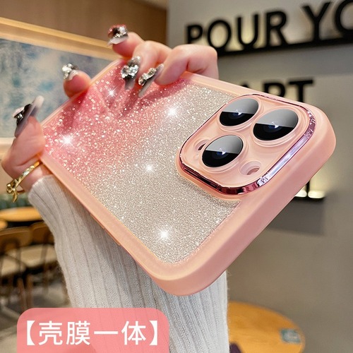 Suitable for Apple 15 transparent glitter mobile phone case, ultra-thin iPhone 14 promax protective case, soft 13 all-inclusive lens