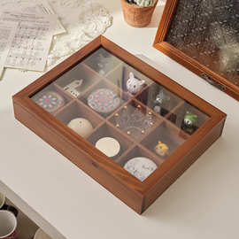 收纳盒格玻璃盖木盒子12格复古实木首饰盒收纳盒木质饰品文玩格子