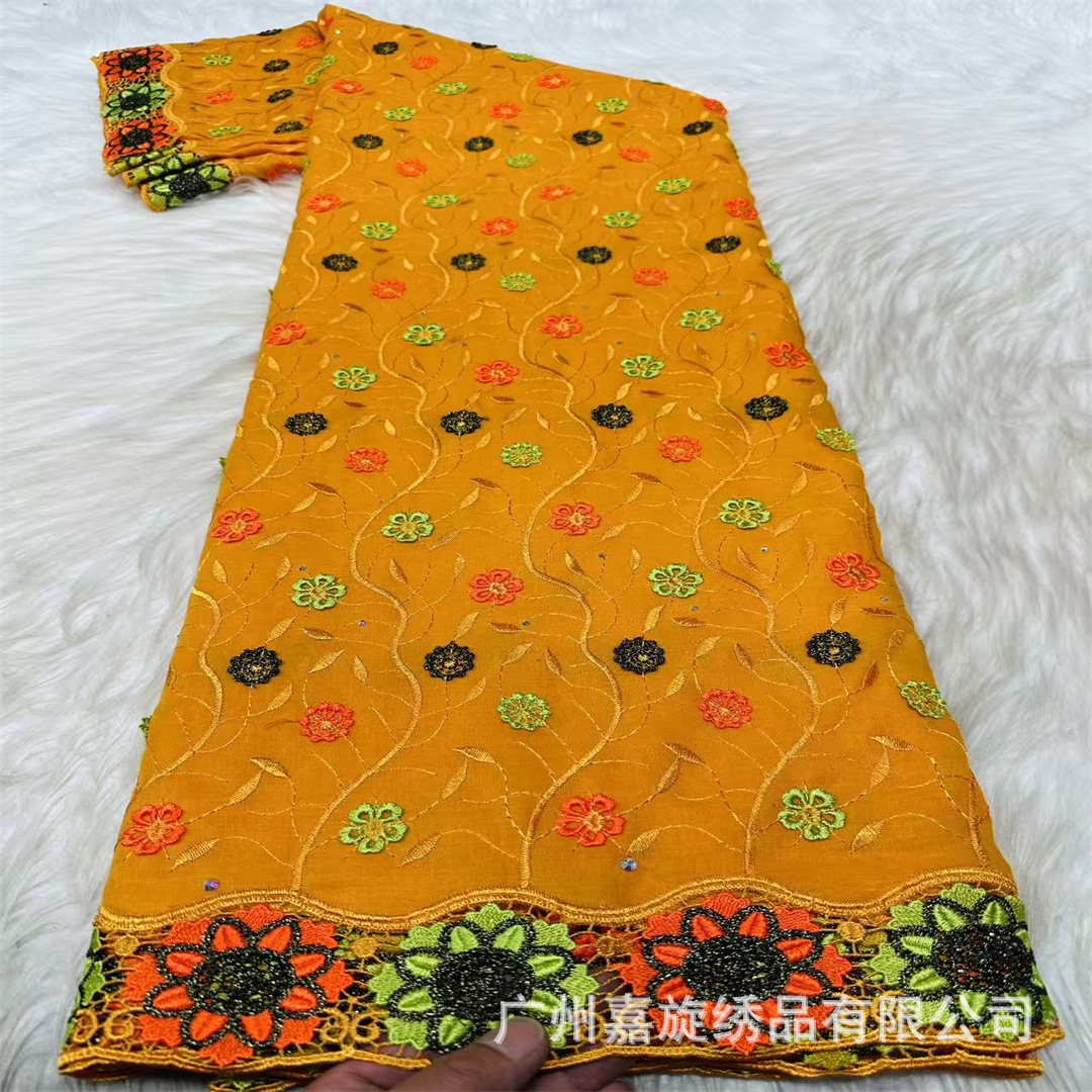 Tela de encaje con bordado de flores de estilo étnico colorido, tela de encaje para vestido de moda de verano