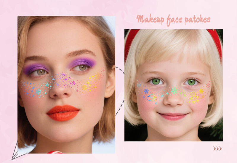 跨境圣诞节纹身贴防水欧美临时仿真雀斑妆容贴镭射爆闪脸贴亚马逊详情3