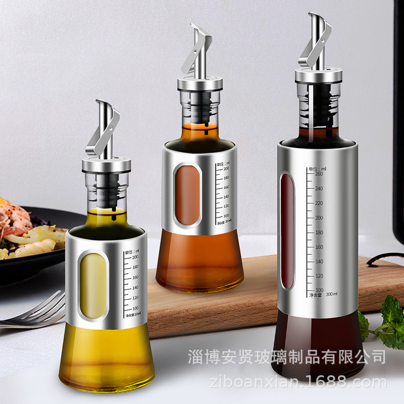 Engrasador de acero inoxidable botella de aceite de vidrio apertura y cierre automático inducción por gravedad hogar de gran capacidad cocina condimento botella condimento tarro