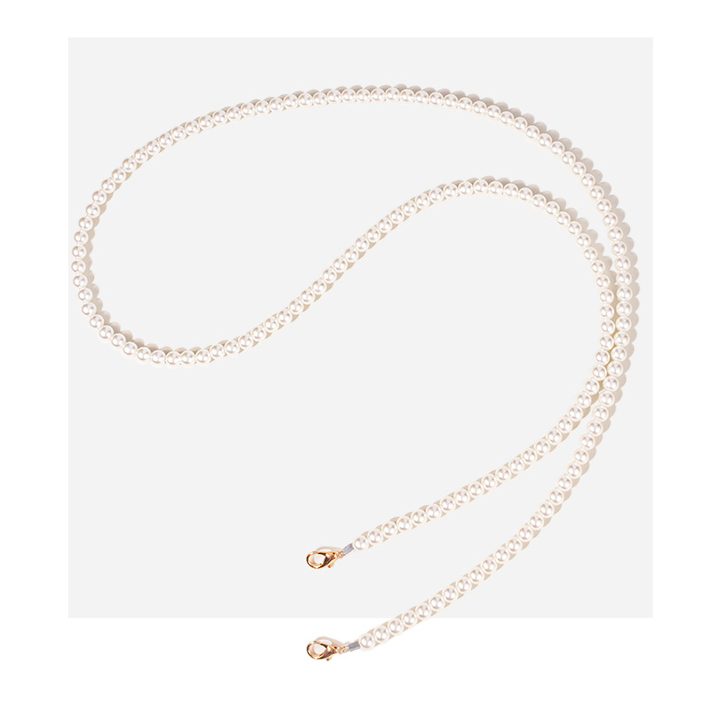 Long 8mm pearl chain 115cm gold buckle