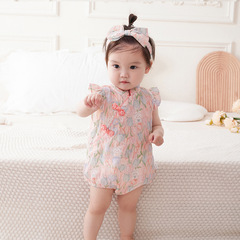 Children's 2024 Summer Newborn Baby Girl One-piece Romper Baby New Chinese Style Plate Button Triangle Bag Fart Clothes 3115