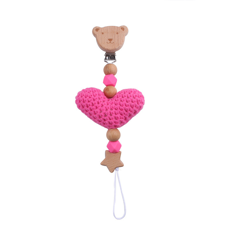 Nuevos bebés caricaturas Bees chupeta clips DIY lana amor de cordón de goma de madera cuentas chupeta cadena anti-caída cadena