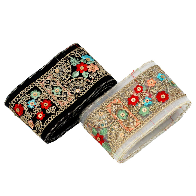 Nueva organza multicolor lentejuelas bordado de encaje de la industria pesada estilo étnico accesorios de ropa 7cm de ancho accesorios cinta