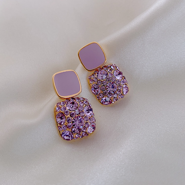 Alloy Material Square Pattern Women'S Gender Plating Design 1 Pair Fashion Square Alloy Plating Rhinestones Women's Drop Earrings