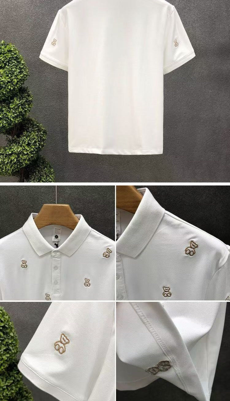 Men's Premium Polo Shirt - Korean-Inspired Minimalist Design With Embroidered Bear For Casual Sophistication_viptrois.com