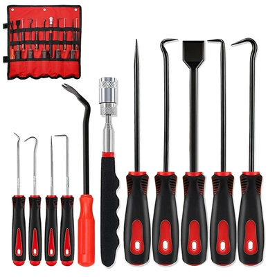 Mühərrik tənzimləmə alətləri — Oil Seal Hook and - red-11-piece-set-with-straight-stone-detector-oxford-storage-roll-bag