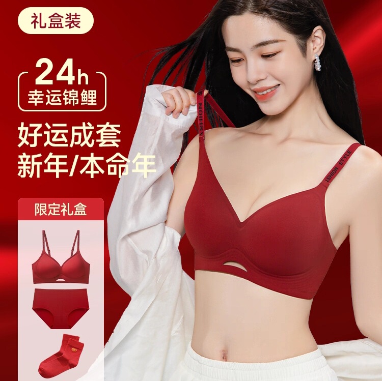2025 Year of the Snake Gift Seamless Red Underwear Women's Set Hong Ben Ming Year Bra Wireless Wedding