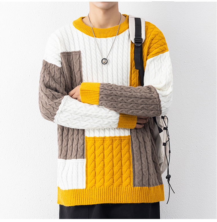 Otoño y invierno suéter de cuello redondo para hombres a cuadros estilo de puerto suelto estudiantes guapo estilo coreano 2025 camiseta de punto casuales