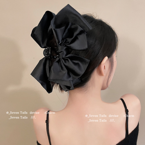 The big bow is very eye-catching ~ Satin black wine red hair shark clip women's hair clip Korean hair clip on the back of the head