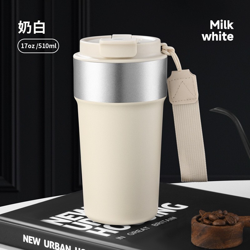 跨境304不锈钢咖啡杯 带提绳便携保温杯高颜值户外车载双饮水杯|undefined