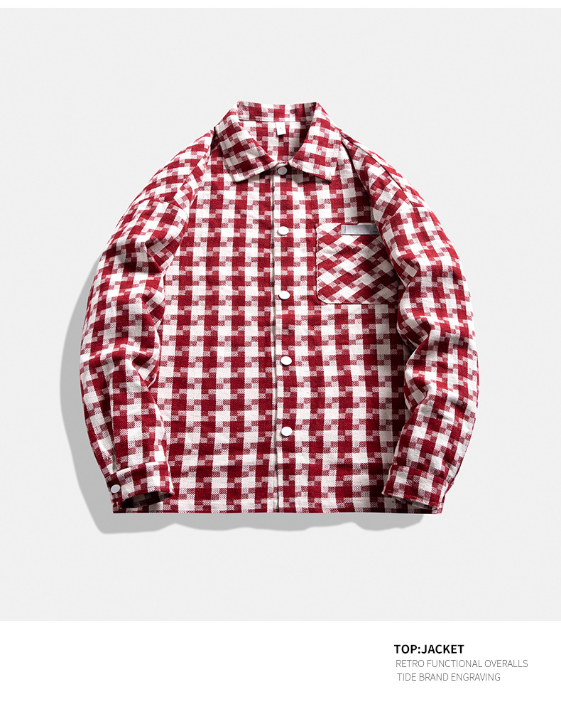 Men's Knitted Plaid Jacket Loose Lapel Shirt Style For Couples_voghion.com