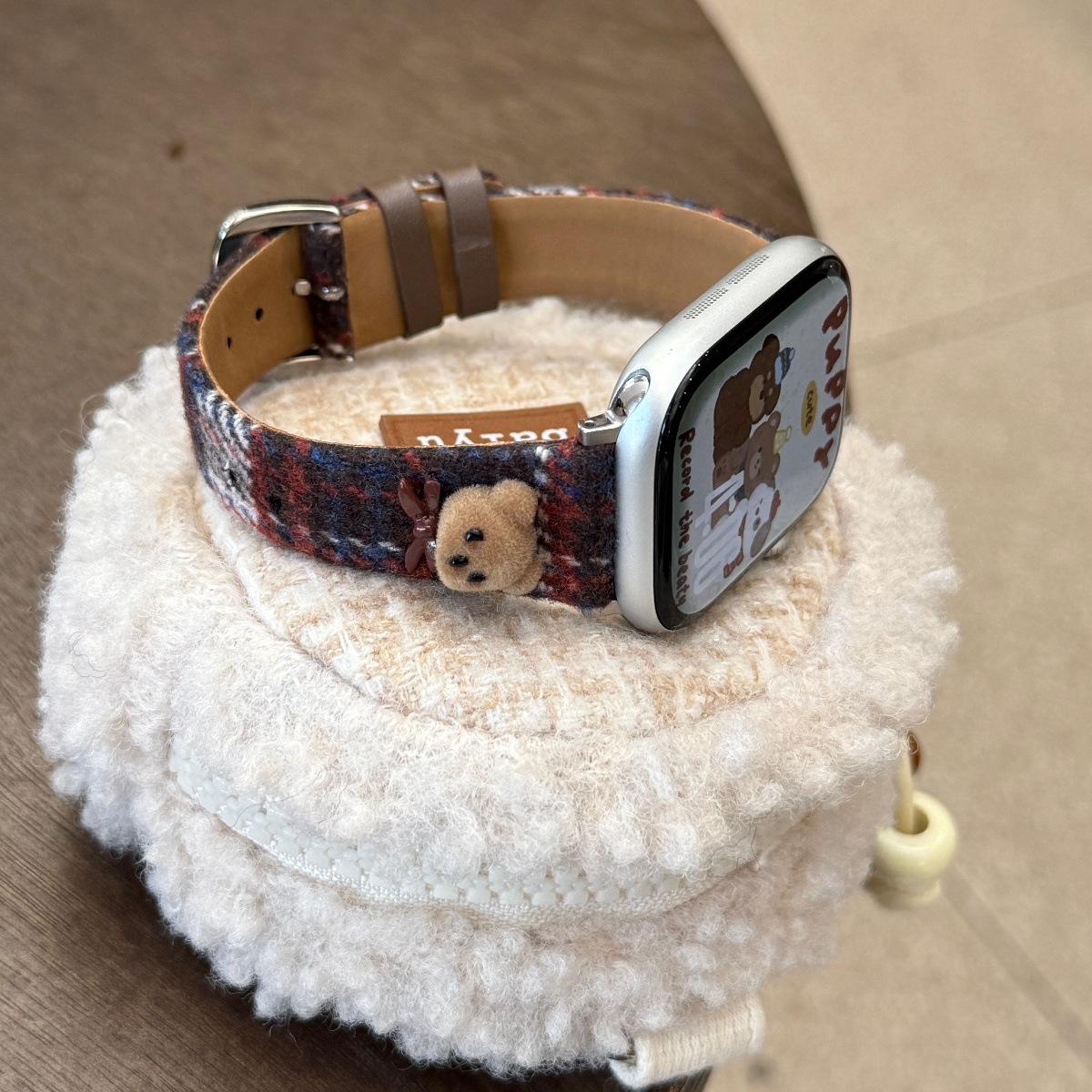 Suitable for Apple Iwatchs11 Watch Strap New S10/98Se3 Autumn and Winter Bear Houndstooth Leather Xiaomi 9Pro