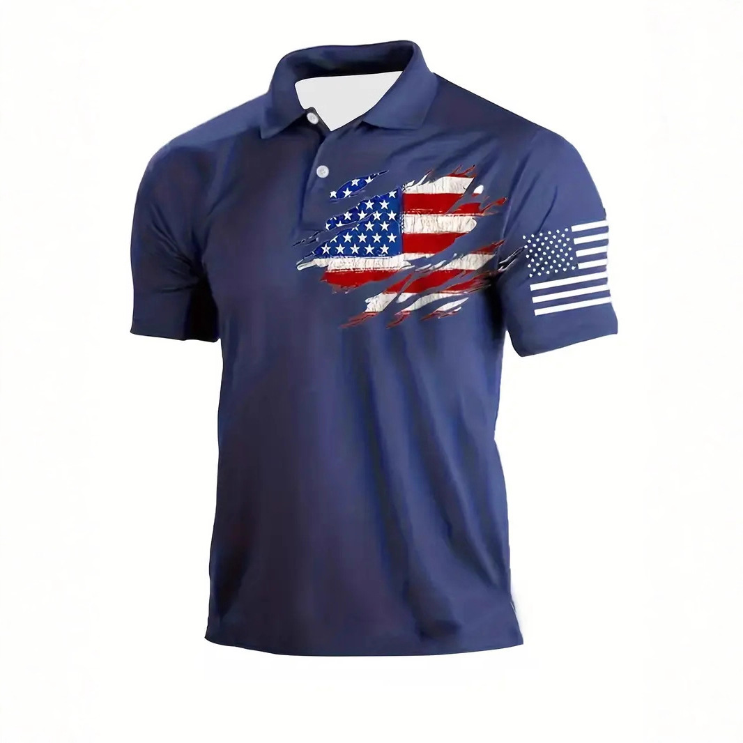Golf Short-Sleeved Polo Cross-Border 3D Printed Men's Tops New Amazon Independent Station Casual Polo Shirts for Men
