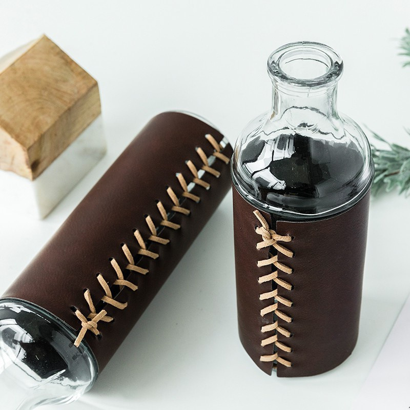 Nordic Style Western Restaurant Vase Leather Cover Home Furnishings Cup Cover Handmade DIY Seam Vase Protective Cover
