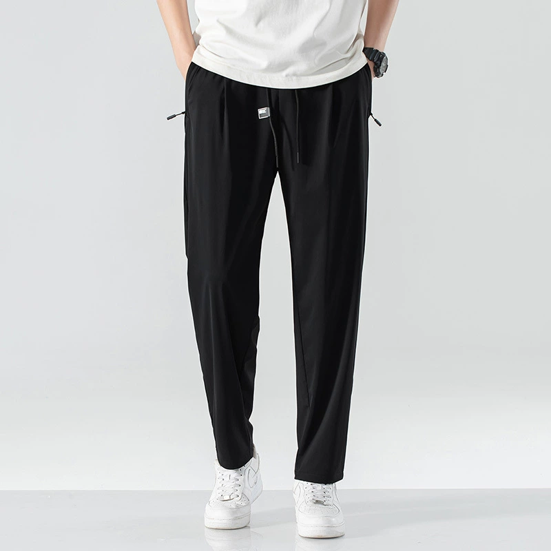 Летние ледяные брюки мужские ультратонкие прямые быстрые сухие спортивные брюки эластичные и дикие ледяные повседневные брюки свободные