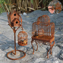 Miniature Rusty Metal Birdcage Birdhouse Fairy Garden Mini