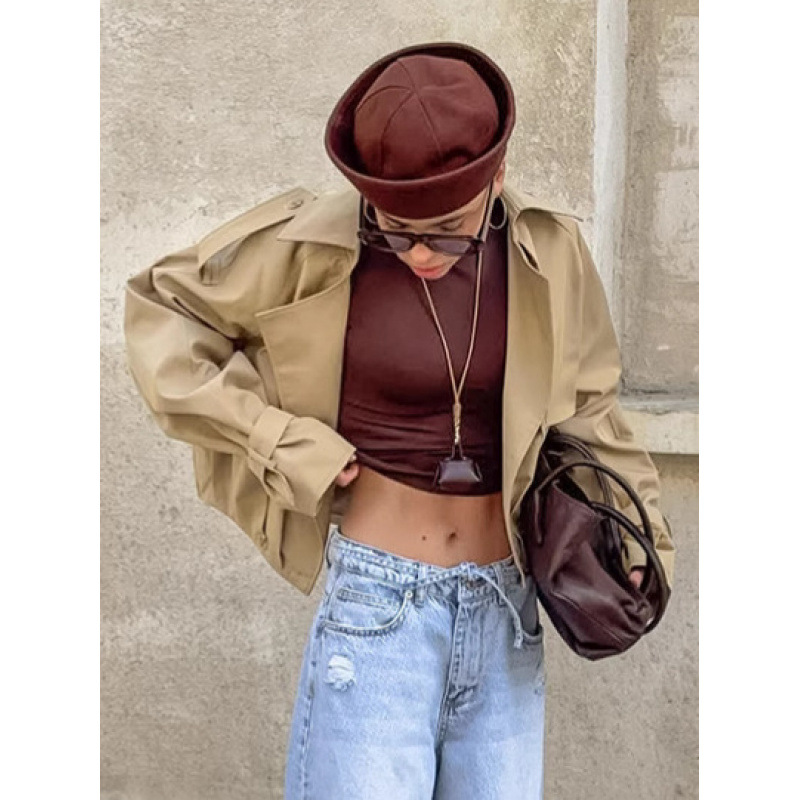 Leisure Workwear-Style Coat For Women, Featuring A Relaxed Short-Cut Design With A Suit Collar And Double-Breasted Jacke_ecoleips.com