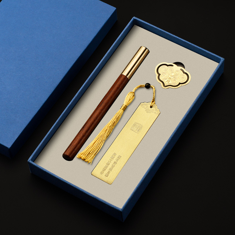Estilo chino clásico latón marcador firma pluma A6 portátil de gama alta caja de regalo de negocios traje de personalización de regalo de oficina