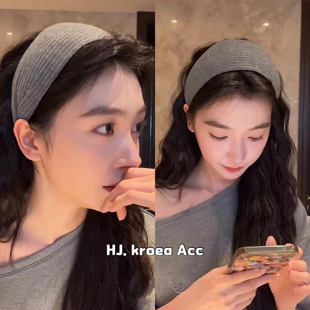 熱巴易夢玲同款灰色寬邊發箍頭飾簡約百搭外出壓發頭箍顯臉小髮飾