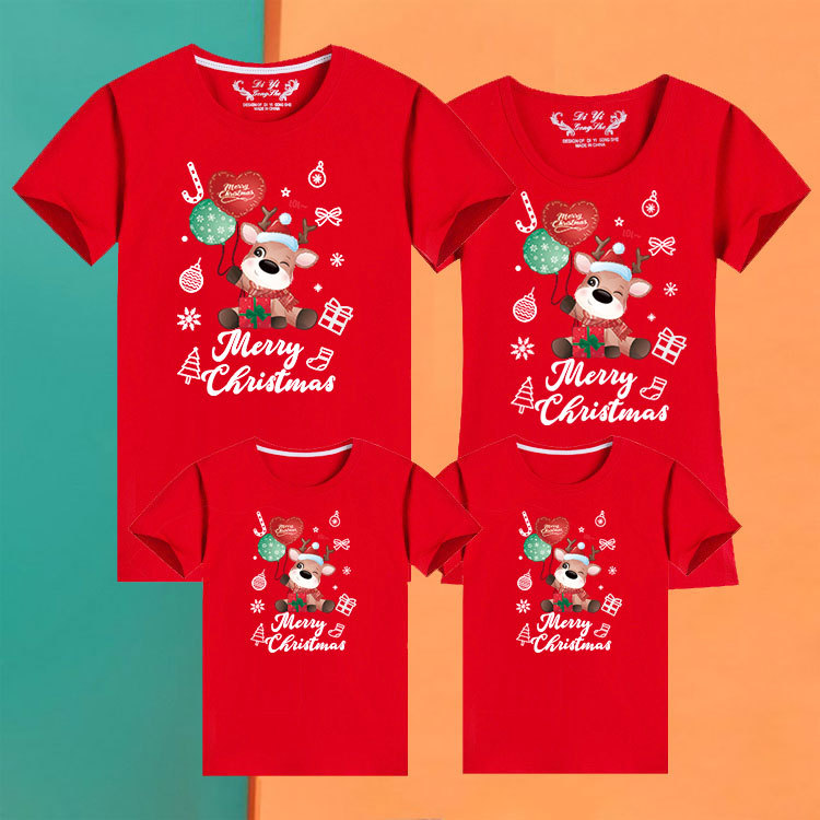 2024 Christmas Family Outfits for Three or Four People, Festive Reindeer Mother-Daughter T-shirts for the New Year