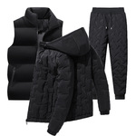 棉衣男士冬季羽绒棉服冬季连帽棉袄马甲卫裤三件套男跨境亚马逊