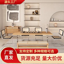 原木风实木餐桌椅长方形侘寂悬浮餐台网红轻奢奶油工厂亚克力茶桌