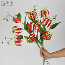 仿真3头火焰百合装饰仿真花手感火焰花卉家居装饰花艺插花摄影
