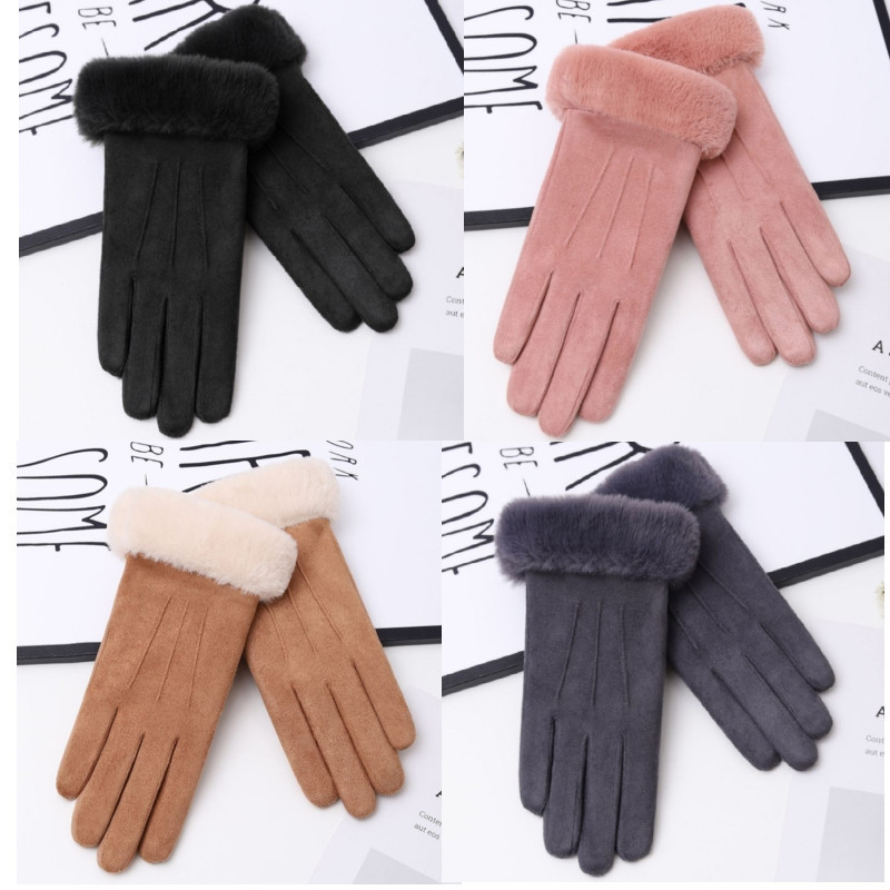Guantes térmicos de invierno de las mujeres de gamuza forrado ciclismo coche eléctrico batería coche conducción exterior pantalla táctil invierno Guantes Térmicos