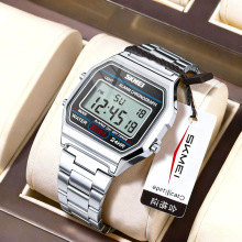 时刻美时刻美电子手表钢带大表盘数字外贸电子表户外男士闹铃夜光