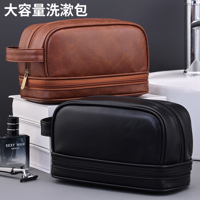 Viajes de negocios de alta gama para hombres bolsas de lavado de doble capa de gran capacidad bolsa de almacenamiento de maquillaje portátil bolsa de maquillaje PU