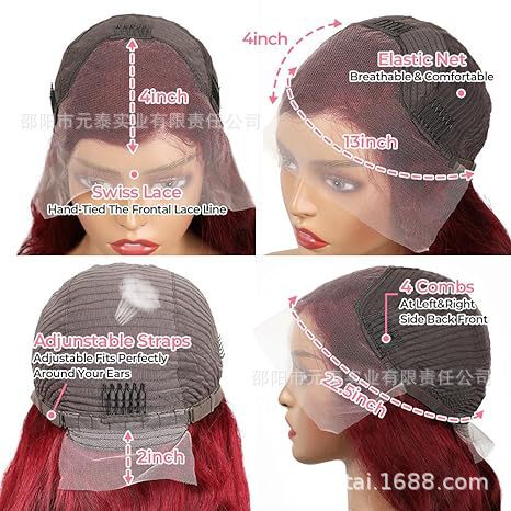 99j burグンディ・レース・フロント・ウィズズズ・ボディ・ウェーブ13x4 synchrotic wigs|undefined